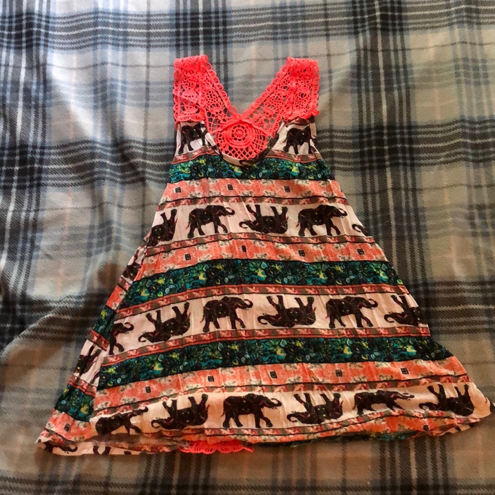 Elephant tank top, lace back.